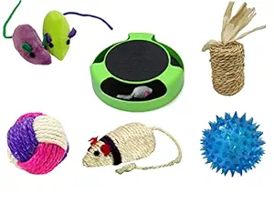 RvPaws 6 in 1 Cat Toys Kitten Toys Royal Combo - Cat Tumbler|Tower of Track|Mouse Stick|Motion Fetch Mouse|Plush Mouse Toy|LED Ball Toy (Combo of 6)