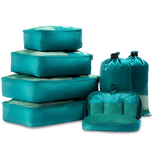 COOLIFE Packing Cubes 7PCS Best Value High Quality and Durable Mesh Luggage Organisers Travel Packing Suitcase (Green)