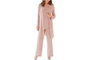 BOTONG Ensemble 3 pantalons en mousseline de soie corail pour femme - Costume pour mère et mariée - Robe de soirée grande taille