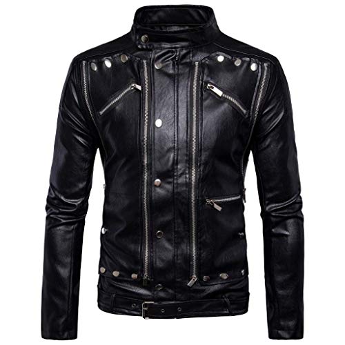 JUNMAONO Cazadora Piel Chaqueta Motero Hombre Abrigo Elegante...