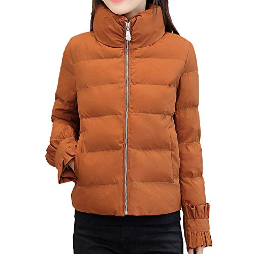Preisvergleich Produktbild Geilisungren Damen Winterjacke Elegante Einfarbige Langarm Rüschen Steppjacke mit Stehkragen Frauen Outdoor Warm Winddicht Zip Wintermantel Übergangsjacke Daunenjacke Outwear Gr.M-3XL