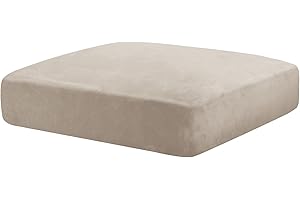 CHELZEN Velvet Sofa Seater Cushion Cover, Super Stretch Sofa Cushion Slipcovers, Soft Couch Cushion Covers Furniture Protector for Living Room (Large 1 Seater, Khaki)