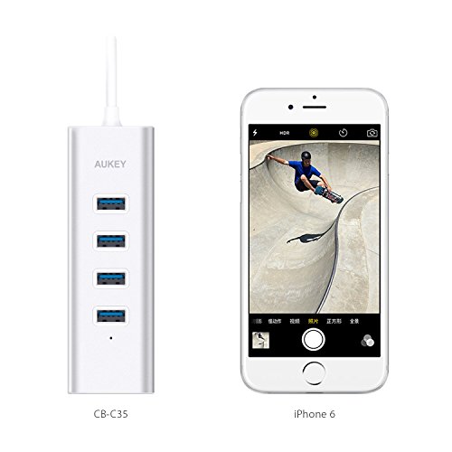 AUKEY USB C Hub Aluminium 4 Ports USB 3.0 und VGA Port (1080P Auflösung) Type C Hub mit 18cm Kabel für New Macbook,Macbook Pro 2016,Google ChromeBook Pixel 2015 (Sliver) - 6
