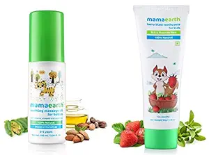 Mamaearth 100% Natural Berry Blast Kids Toothpaste 50 Gm, Fluoride Free, Sls Free, No Artificial Fla And Mamaearth Soothing Massage Oil 100% Natural Oils For Babies And Kids,100Ml