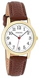 FERENZI Frauen | Gold und braune Kunstleder Uhr mit großen Zahlen | FZ19106