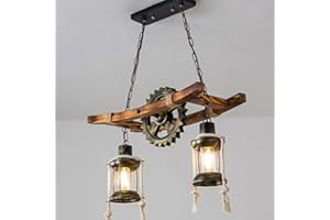 AHQX Lustres E27 Vintage Pendentif Chêne Clair Salle À Manger Lampe Suspension Industrielle Metal Gear En Fer Forgé Plafond Rétro Lampe Suspendue Chambre Lampe Maison En Bambou Lumière Vivante Chambre Café