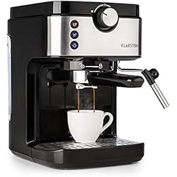 Klarstein BellaVita Espresso - Machine à expresso, 20 bars de pression, Réservoir d'eau amovible, Capacité de 900 ml, Cappuccino ou le latte macchiato, Très simple, Buse vapeur mobile en inox, Noir