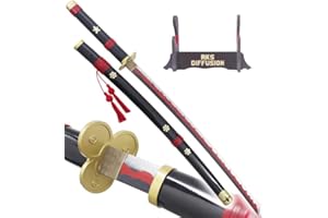 RKS DIFFUSION One Piece Katana en Bois Lame en Bois Enma Sabre en Bois de Zoro Epee Meito Zoro Sabre Camping Cosplay + Presentoir en Bois Inclus