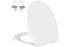 Tapa Wc Forma O Universal, YEAUPE PRO Asiento de Inodoro de Cierre Suave en Forma de O con Liberación Rápida para una Fácil Limpieza, Estándar ovalados, Blanco, 44,6 x 37,2 x 4,3 cm
