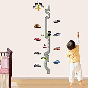 StickMe PVC Vinyl Race Track and Cars Kids Nursery Pre School Kinder Garden Wall Sticker (Multicolour, 80 X 200 cm)