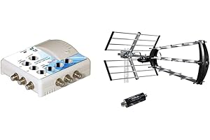HDME Kit Antenne d'extérieure/intérieure, 4G / 5G Trinappe - 40dB + Amplificateur TV TNT Intérieur - 6 Sorties, Filtre 4G / 5G