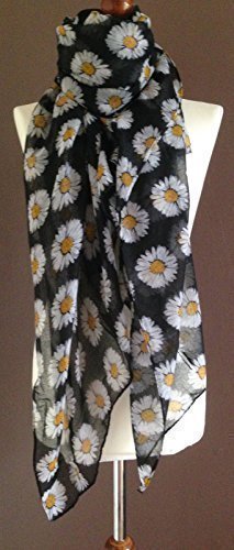 Large Soft Black Ladies Daisy Flower Scarf