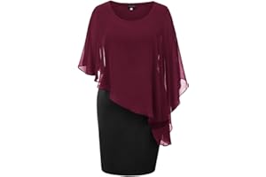 Hanna Nikole Damen Große Größe Chiffon Cape Cocktailkleid Knielang Abendkleid mit Overlay