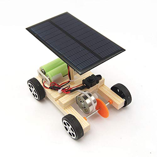 Javpoo Haute Qualité !! Modèle de Science d'assemblage en Bois de Voiture électrique Solaire Bricolage avec Batterie