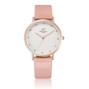 BESSERON Fashion Pink RoseGold Watch ThreeHand Dial Analogue Display with Genuine Pink Leather 