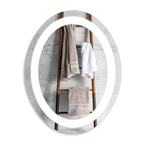 CO-Z Espejo de Baño con Luz LED Espejo de Pared Iluminado con Interruptor Táctil Antiniebla Espejo para Cuarto de Baño con Iluminación 56cm x 71cm (Oval)