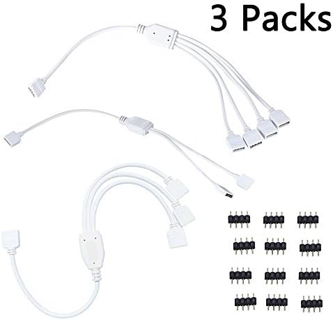 4 Pin LED Splitter Cable - LANIAKEA 1 to 2/3/4 Ports Female LED RGB Splitter Connector Cable – with 12 Free Male 4 Pin Plugs - for SMD 5050 3528 2835 RGB Flex LED Strip Color Changing Flexible TV Backlight LED Tape (Pack of 3)