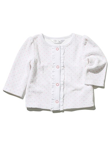 M&Co Baby Girl Long Sleeve Polka Dot Spot Print Velour Frill Front Popper Front Cardigan White Newborn