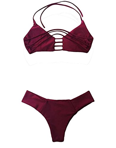 Vandot Damen Sexy Split Badeanzug Swimwear Bikini Push Up Bandeau Neckholder Brustpolste Cups Strand Bademode Swimsuit Tankini Beachwer High Waist Hohe Taille Shorts Oberteil Tops und Bottoms Set - Design 2