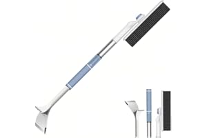 CARSLEEK Blue 2-in-1 Snow Brush & Ice Scraper & Snow Shovel for Car Truck SUV Bus Windscreen Windshield, Ergonomic Foam Grip, Adjustable Extendable Detachable Handle, Scratch-Free Efficient Winter Snow Removal