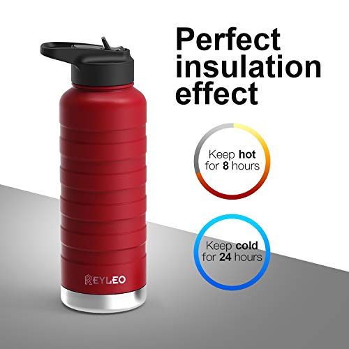 REYLEO 700ml, Bottiglia Acqua Termica in Acciaio Inox, Borraccia Termos Senza BPA con Isolamento a Doppia Parete, Isolato Bottiglia d'Acqua Sportiva, Freddo 24 Ore & Tiepido 8 Ore, Rossa, da Viaggio