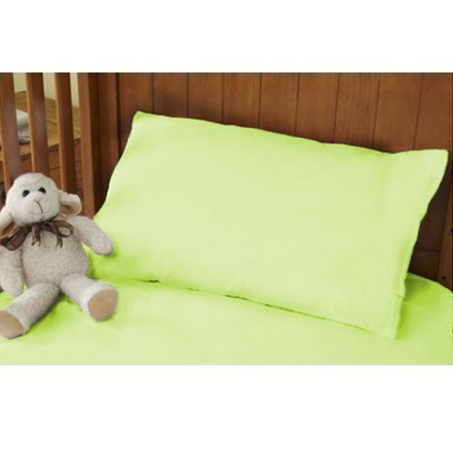 Childrens Pure 100% Cotton Cot / Cotbed Pastel Green Pillowcase and Hollowfibre Pillow Set