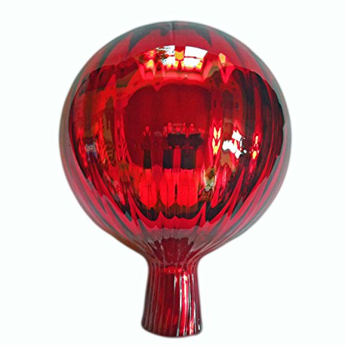 XL Rosenkugel Rillenoptik Höhe 21cm Durchmesser 15cm Rosenkugeln Gartenkugel Handarbeit stabieles Glas verspiegelt und wetterfest (Rot)