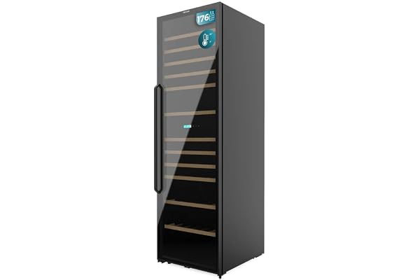 Cecotec Cave à Vin 176 Bouteilles Bolero GrandSommelier Duo 176000 Black. Température Duale, Protection UV, Alarme Température, Filtre Charbon, Porte Réversible, LED, Compresseur Efficace