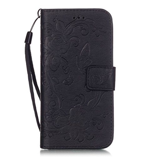iPhone 6 Hülle,iPhone 6S Lederhülle,Mo-Beauty® Malerei Schmetterling Muster Ledertasche PU Leder Hülle Flip Tasche Wallet Case Cover HandyHülle Brieftasche mit Standfunktion Karteneinschub und Magnetverschluß Etui Lederhülle Leder Tasche Case Cover für Apple iPhone 6/iPhone 6S (4,7 Zoll) + 1 x Gehärtetem Glas Display Schutz (Schwarz)