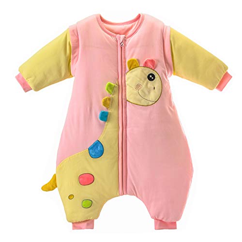 Preisvergleich Produktbild Schlummersack babySchläfsack Langarm Winter Kinder Schlafsack mit Füßen, Abnehmbare Ärmel,ganzjahres Baumwolle Junge Mädchen Unisex Overall Schlafanzug 3.5tog, L Größe:1002-3Jahre