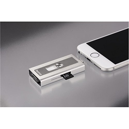 Hama microSD Kartenleser mit USB- und Lightning-Anschluss MoveData, Apple MFI zertifiziert, für iPhone, iPad, iPod, Notebook und PC, silber - 5