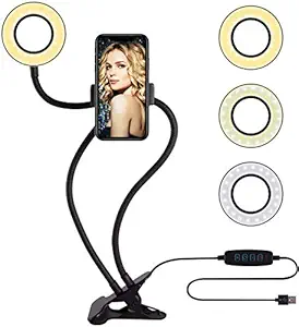 SHINETEL Selfie Ring Light and Cell Phone & Webcam Holder Stand for Live Stream, Makeup TIK Tok, Vigo, YouTube and Video Recording - Black