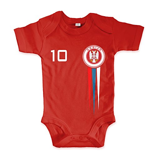net-shirts Organic Baby Body mit Srbija Serbien Serbia Trikot Aufdruck Fußball Fan WM EM Strampler – Spielernummer wählbar, Größe 03-06 Monate-Spielernummer 01