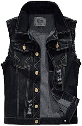 Denim Men Summer Slim Sleeveless White Waistcoat Jacket Vest (6XL, Black)
