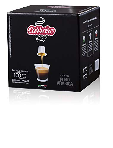 Caffè Carraro, Puro Arabica Carraro, Compatibili Nespresso, Confezione singola da 100 Capsule
