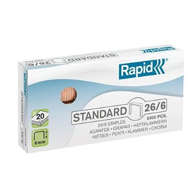 Rapid Agrafes en fil souple Standard N°26, Longueur 6 mm, 5000 Agrafes, Agrafe jusqu’à 20 feuilles, Fil galvanisé avec couche de cuivre, 24862100