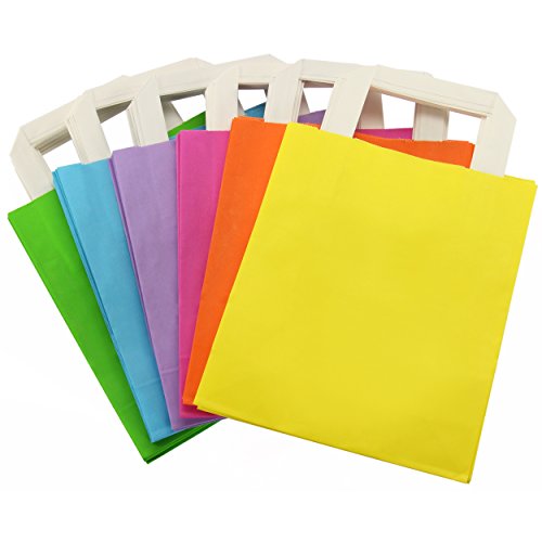 Papiertragetaschen mit Papiergriff 36 Stück ✓ Tüten-Set in den Farben: 6x gelb | 6x blau | 6x orange | 6x pink | 6x lila | 4x grün ✓ Papiertüten ca. 18x22x8 cm ✓ Papiertaschen aus Kraftpapier mit weißen Papiergriff ✓ Innenseite der Kraftpapiertüten ist weiß ✓ Geschenkstüten unbemalt / unbedruckt ✓ Papiertragetaschen ideal zum Verpacken von Geschenken ✓ Papiertragetüten ideal zum basteln / bemalen/ selbst gestalten ✓ tolle Qualität |trendmarkt24 - 231980