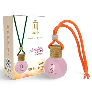 UNO Aroma Car Air Freshener with Essential Oils Fragrance in Wooden Bottle with Wooden Diffuser Lid (10 ml) (Active Fresh)