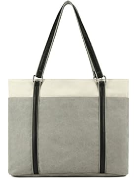 Plambag Canvas PU Leder Handtasche Tote Schultertasche für 15.4” Laptop