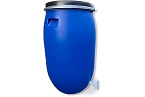 AGROHIT Regentonne 220 l, Weithalsfass aus Kunststoff, Kunststoffbehälter zur Aufbewahrung von Regenwasser, mit Deckel, Metallring & Wasserhahn, Lebensmittelecht, Regenfass, Blau