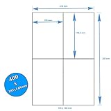 Technische Daten  * Geeignet für Inkjetdrucker/Tintenstrahldrucker, s/w Kopierer, Farbkopierer, s/w Laserdrucker und Farblaserdrucker, Multifunktionsgeräte. * Weiße, permanent haftende Universal Etiketten im Format: 105 x 148,5mm * 400 Etiketten auf 100 Blatt * Schnittgestanzt, daher einfach zu lösen * Auf 100 DIN A4 Bogen  