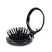 LEORX Handy HairbrushMirror Compact-Round Folding Makeup Mirror with Massaging Hair Brush (Black)