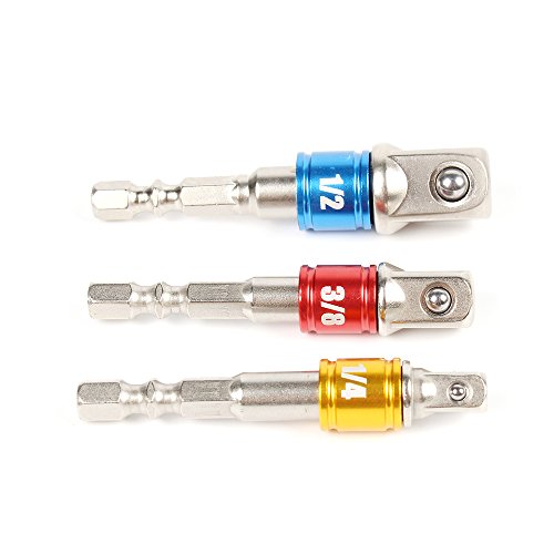 3 tlg 1/4″ 3/8″ 1/2″ Sechskant Stecknussadapter Stecknuss Adapter Steckschlüssel Schraubenschlüssel Nuss Set Verbindung Kopfverlängerung mit Farbbänder für Akkuschrauber - 3