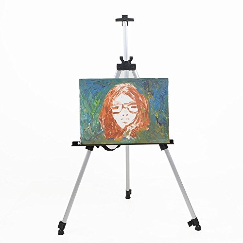 Amzdeal Caballete de Pintura Regulable Aleación de Aluminio Ligero Caballete Plegable trípode telescópico de Pintura, póster, etc. Multifunción Con bolsa de transporte (Plata)