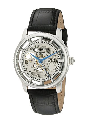 Stuhrling Original Winchester Skeleton Men's Automatic Watch with Silver Dial Analogue Display and Black Leather Strap 393.33152
