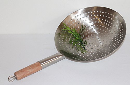 AAF Nommel ® Woksieb Wok Seiher Edelstahl mit Öse zum Aufhängen Größe L 52 cm, Ø Kelle 30 cm, Nr. 030
