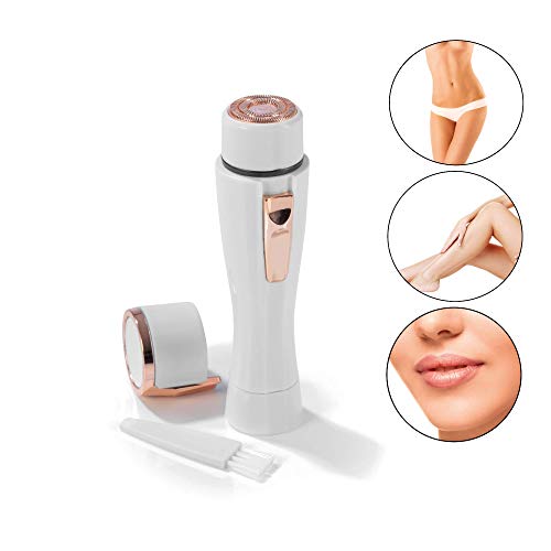 VITALmaxx Elektrorasierer Damen | Damenrasierer Elektrisch Für Gesicht Intimbereich Kinnstoppel | Gesichtshaarentferner Für Frauen Mit Abgerundetem Klingen-Kopf Batteriebetrieben [Rosegold/Weiß]