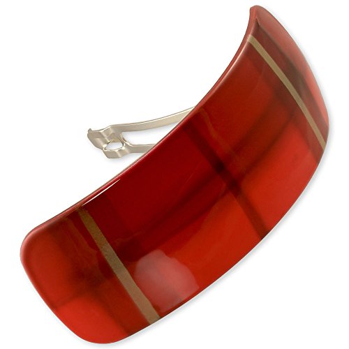 Ebuni | Large Curved French Rectangle Barrette for thick hair (Red (Tartan))