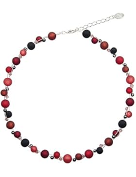 Halskette aus echten Polarisperlen ca. 45 cm + 4.5 cm PKS1013 mit Swarovski Elements bordeaux schwarz