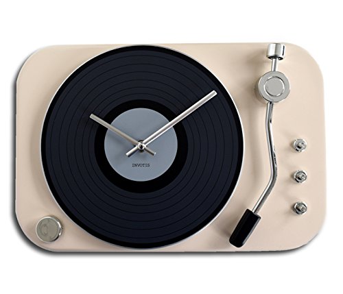Preisvergleich Produktbild Wanduhr Schallplattenspieler creme